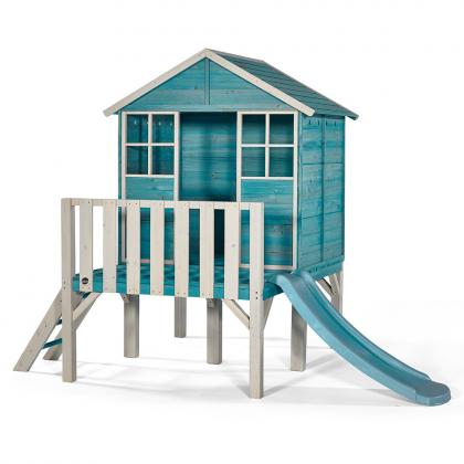 Plum wooden Playhouse Boathouse on stilts - turquoise