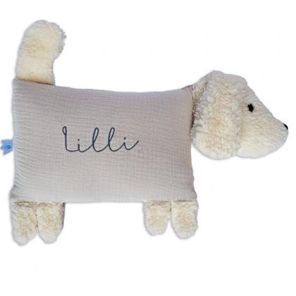 Little Friends cuddly pillow dog Lotta, personalizeable - beige